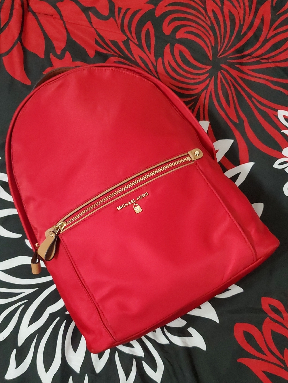 Michael Kors Red Nylon Charm Backpack with Gold Hardware